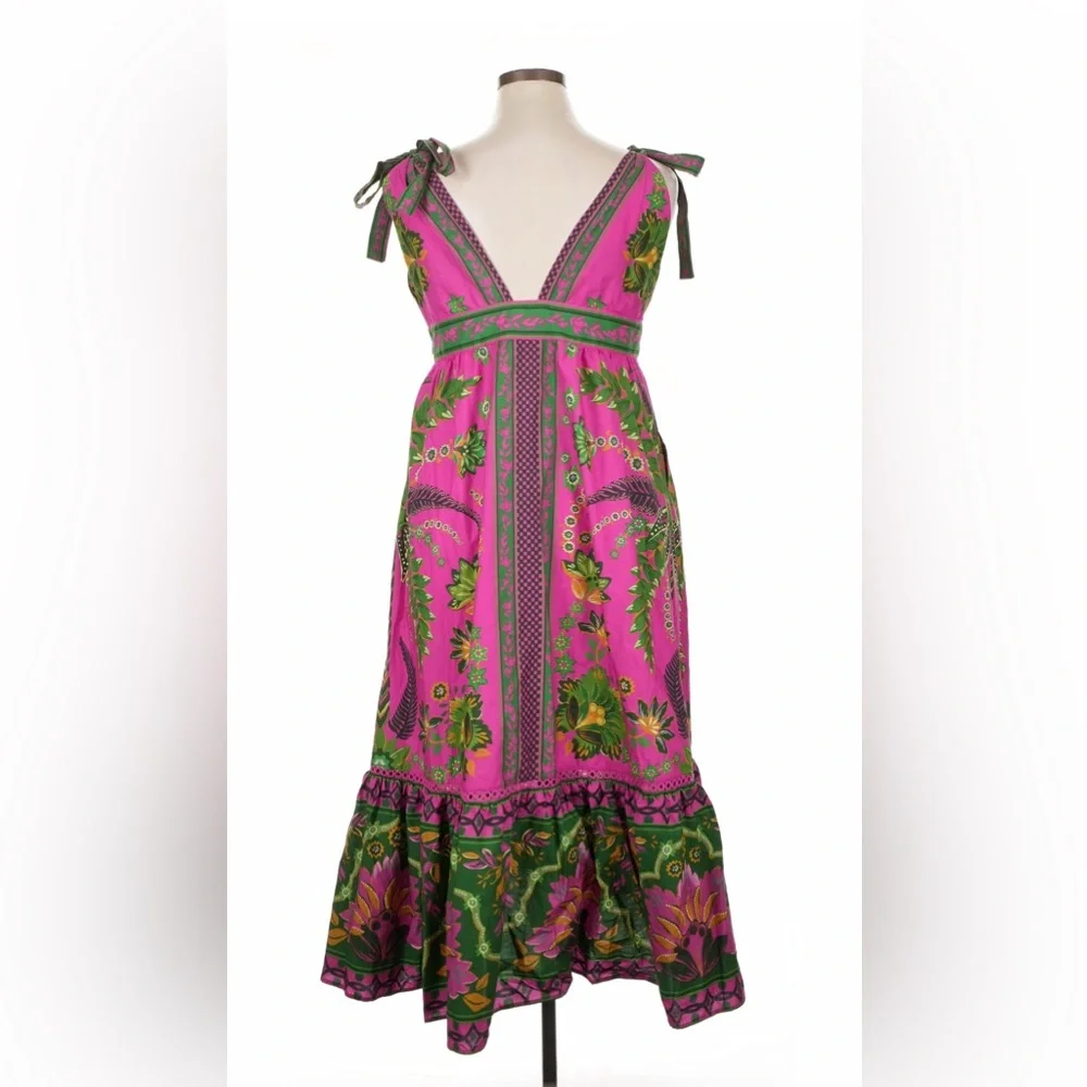 🌺 Farm Rio Ana Tapestry Sleeveless Dress, NWT, pink green bold summer midi dress - Picture 6 of 12